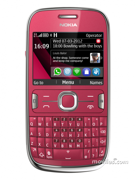 Photos Frontal de Nokia Asha 302 Rouge. Détail de l'écran: Pantalla de inicio